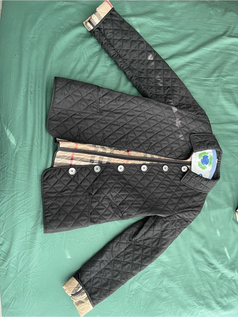 Burberry Black Quilted Kids Jacket with Signature Check Trim